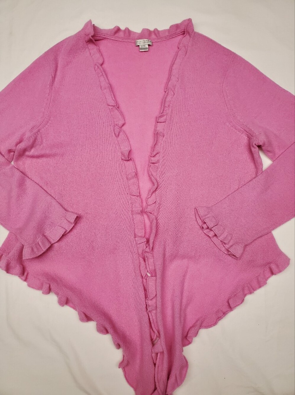 Investments Fine Cashmere 100% Cashmere Ruffle Cardigan Wrap L/XL Pink - Picture 1 of 5